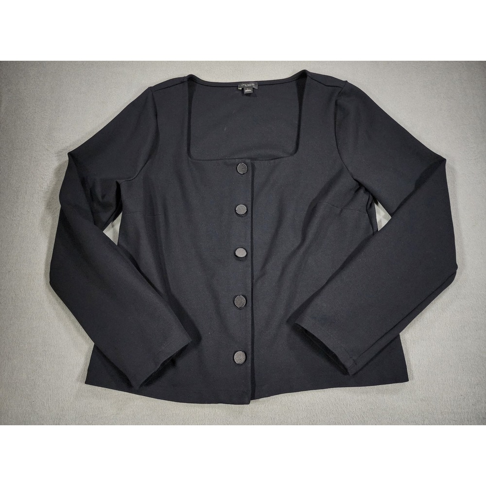 Ann Taylor Square Neck Black Long Sleeve Button Front Top Blazer Jacket Office